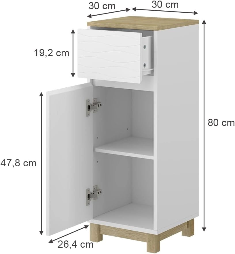 Mobile midi Livia, Bianco, 30 x 80 cm con cassetto