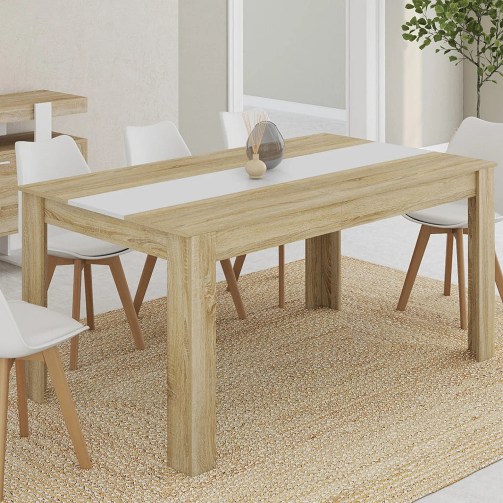 IDMarket - Tavolo da pranzo rettangolare GEORGIA per 8 persone in simil-faggio e bianco 160 x 80 cm