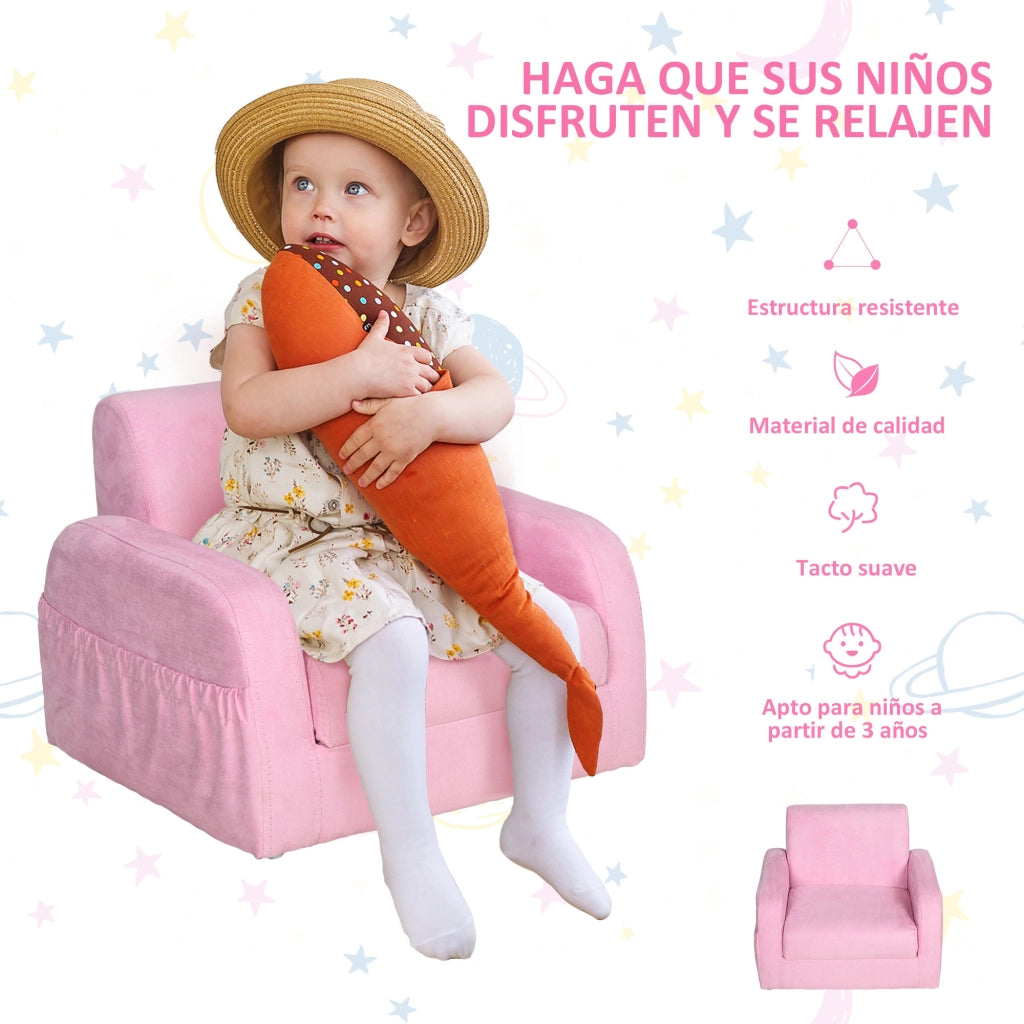 Sedia imbottita per bambini 2 in 1 con braccioli ¨C zephmum ¨C rosa 47x45x38 cm