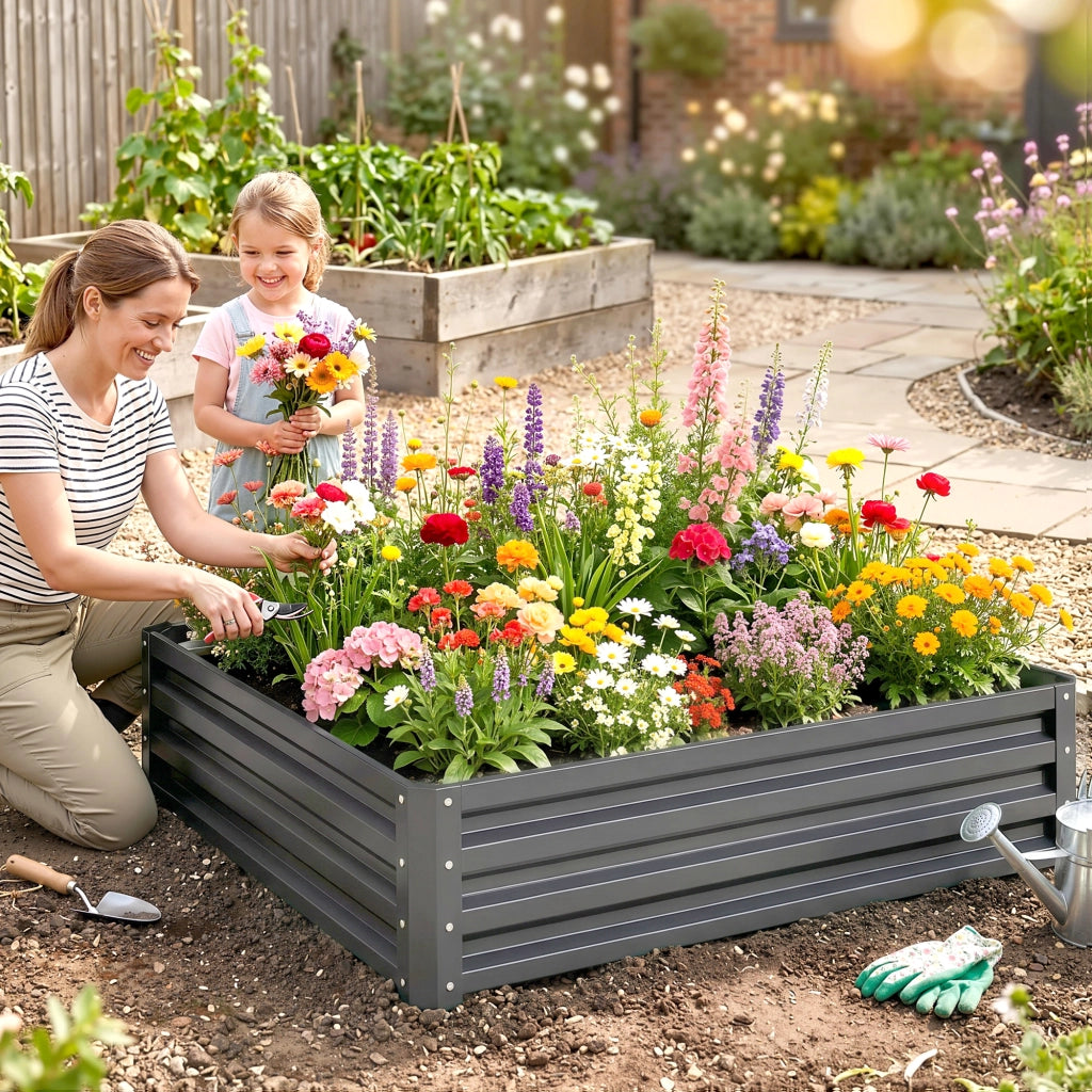 Vaso da giardino ¨C zephmum ¨C Grigio chiaro, Acciaio, 120x120x30 cm