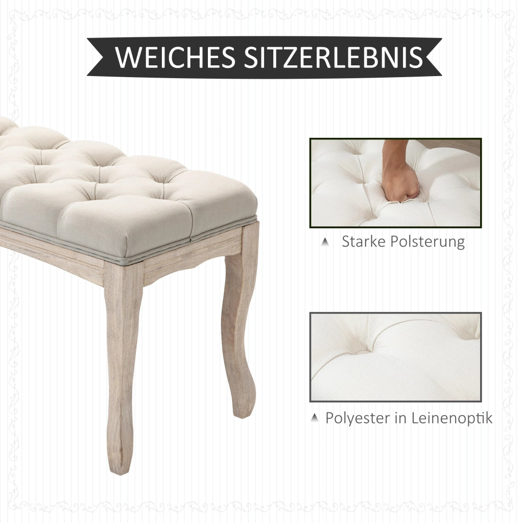 PANCA imbottita 110x40x48 cm in lino beige con gambe in legno