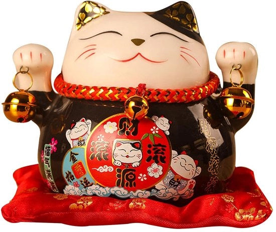 Figura di Fortuna a Maneki Neko in Ceramica 4,5 Pollici - Maneki Neko - Figura di Fortuna - Piattaforma - Decorata a Mano - Duratura e Resistente ai Sfregamenti