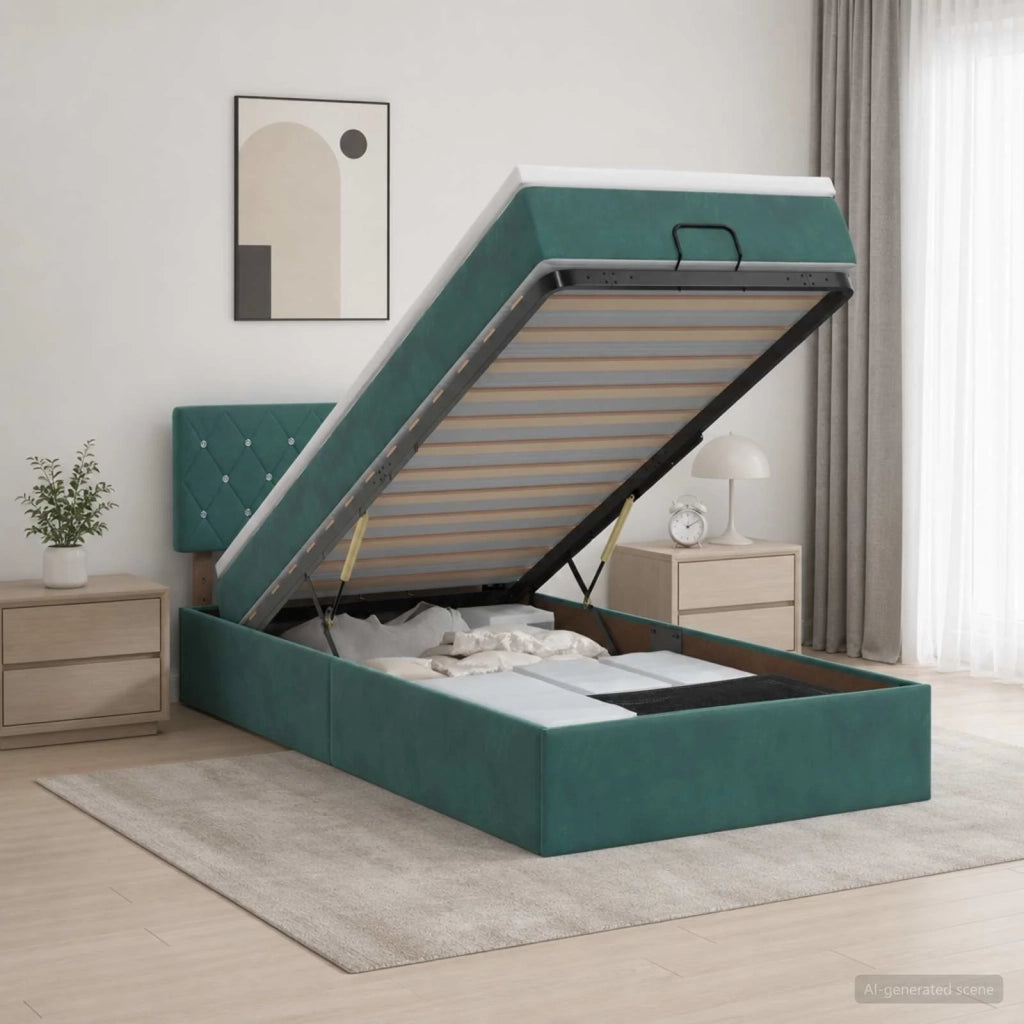 Letto Ottomano con Materasso e LED Verde Scuro 100 x 200 cm 3457050