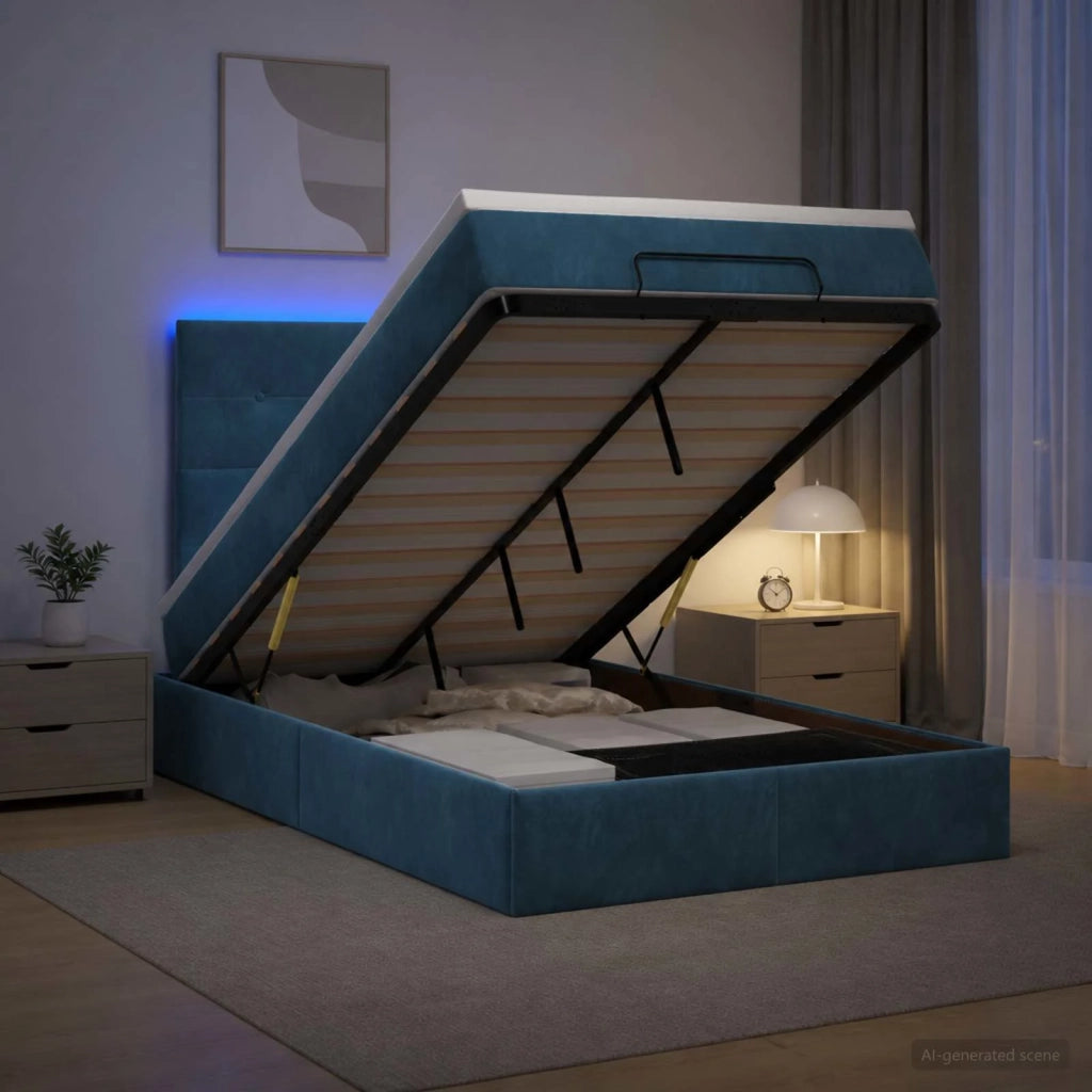 Letto Ottomano con Materasso e LED Blu scuro 120 x 190 cm 3458293