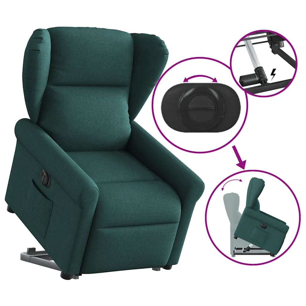 Poltrona Alzapersona Reclinabile Elettrica Verde Scuro Tessuto 3303400