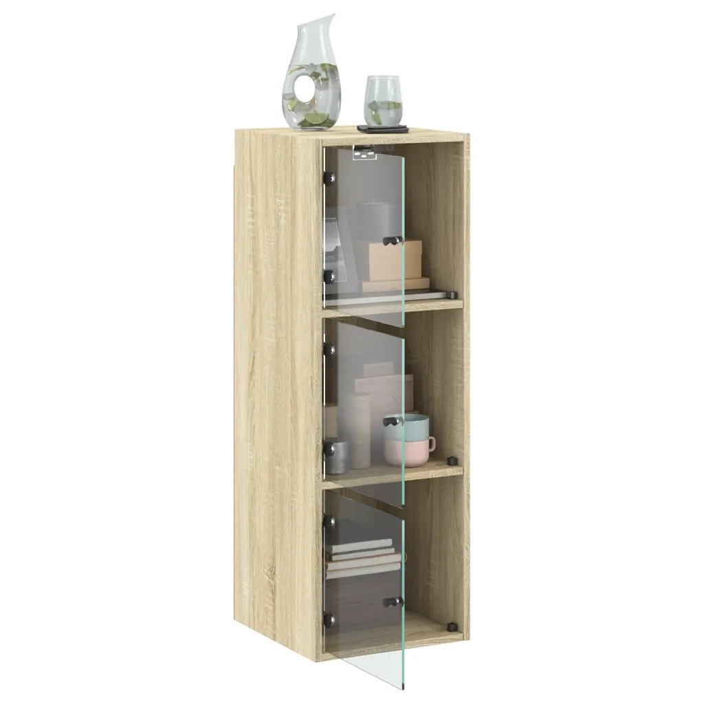 Armadietto a Muro | Mobile a Muro con Ante in Vetro Rovere Sonoma 35x37x100 cm