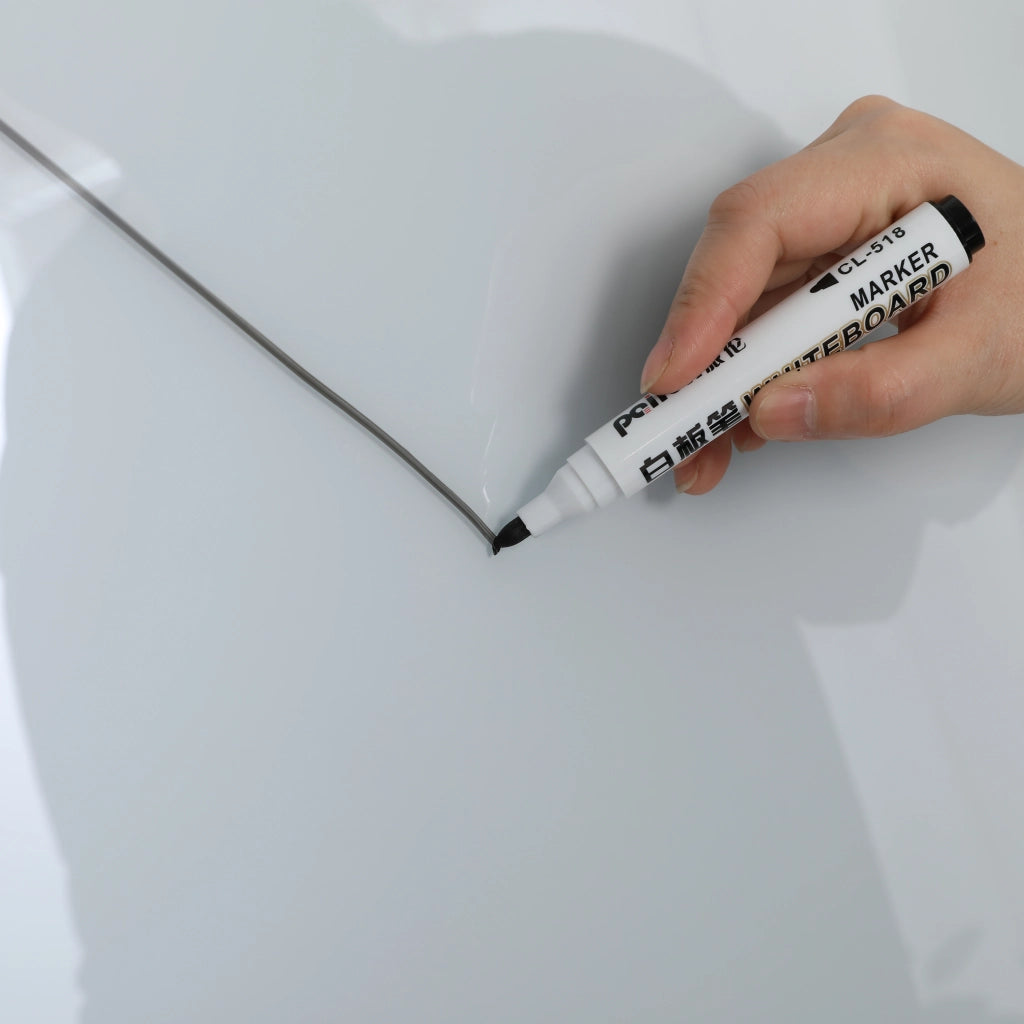 Lavagna magnetica in vetro temperato bianco 90 x 60 cm, regolabile in altezza e inclinazione, con ruote bloccabili