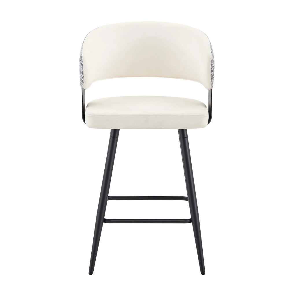 Sgabello da bar con schienale ergonomico e poggiapiedi in PU bianco