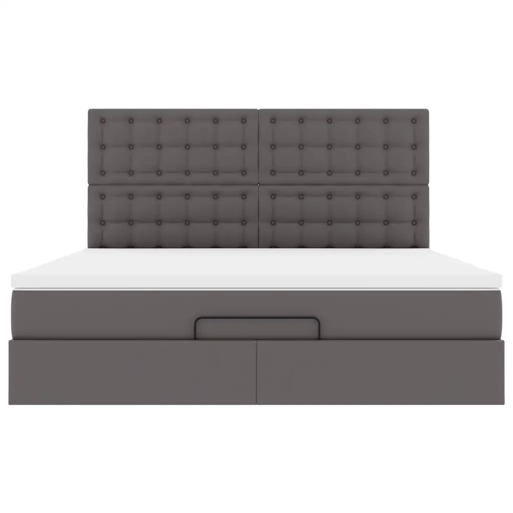 Struttura Letto Pouf con Materasso Grigio 180x200 cm Similpelle 3313019