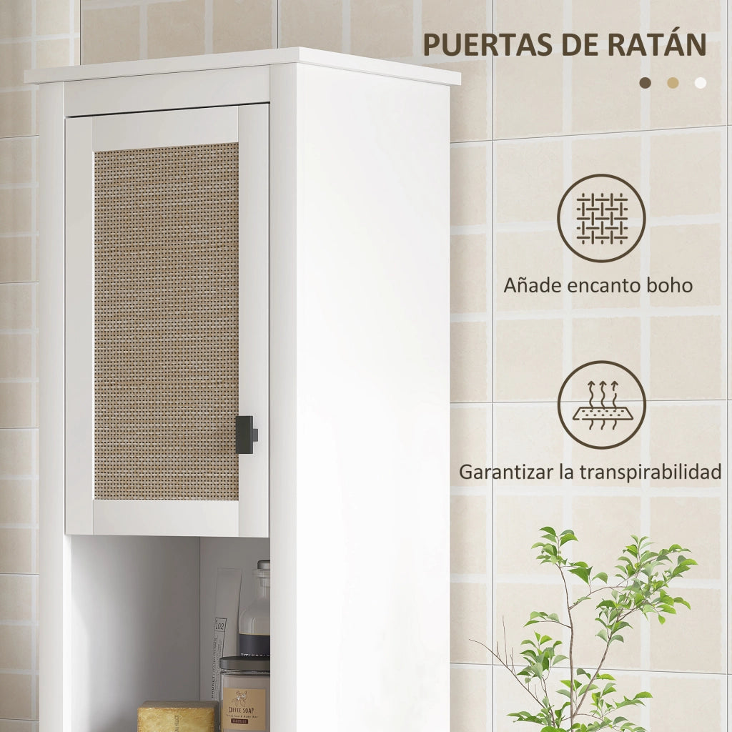 Colonna bagno con ante in rattan ¨C Xylo ¨C bianco 40x30x167,5 cm