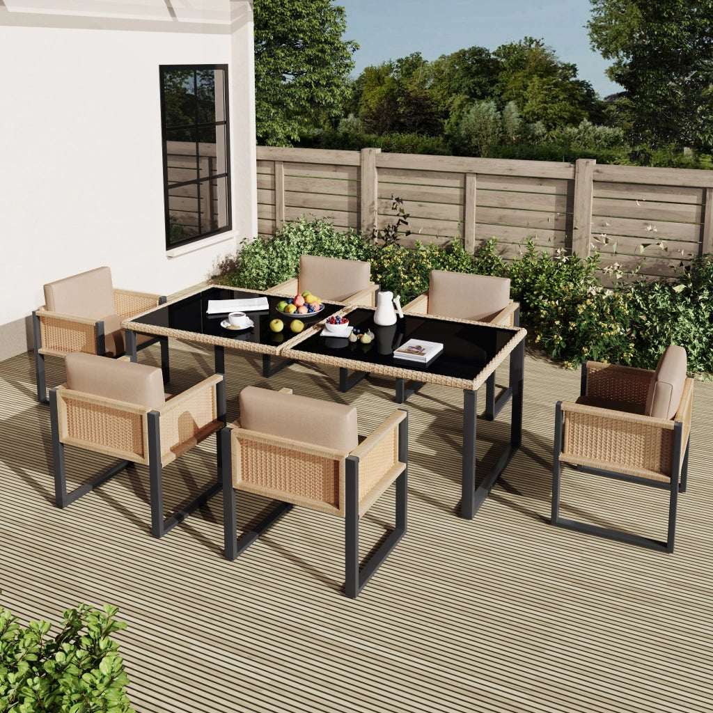 Set Tavolo e Sedie da Giardino Polyrattan 6 Posti con Cuscini ¨C MINIMAL ¨C Antracite
