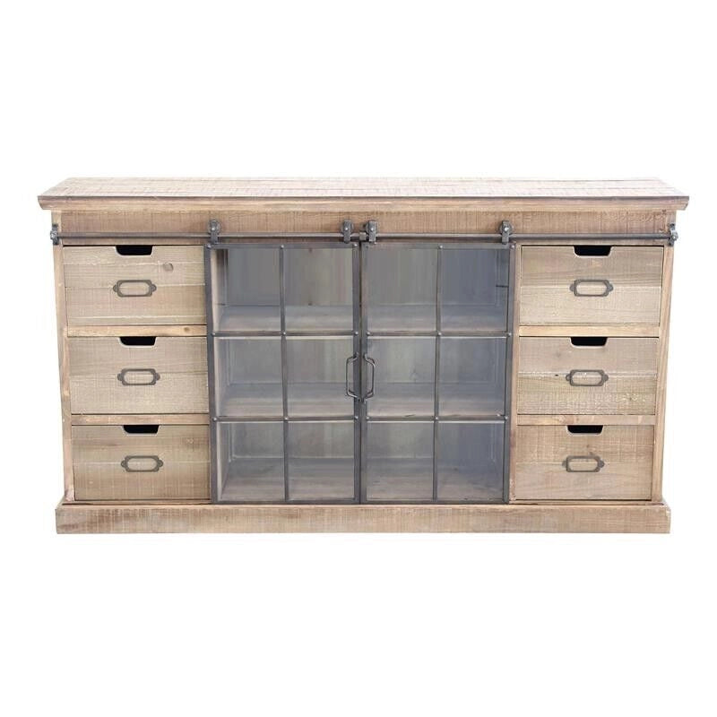 MOBILE IN LEGNO GASTON CON 6 CASSETTI E 2 ANTE IN VETRO 147,5 X 39 X 81,5 CM