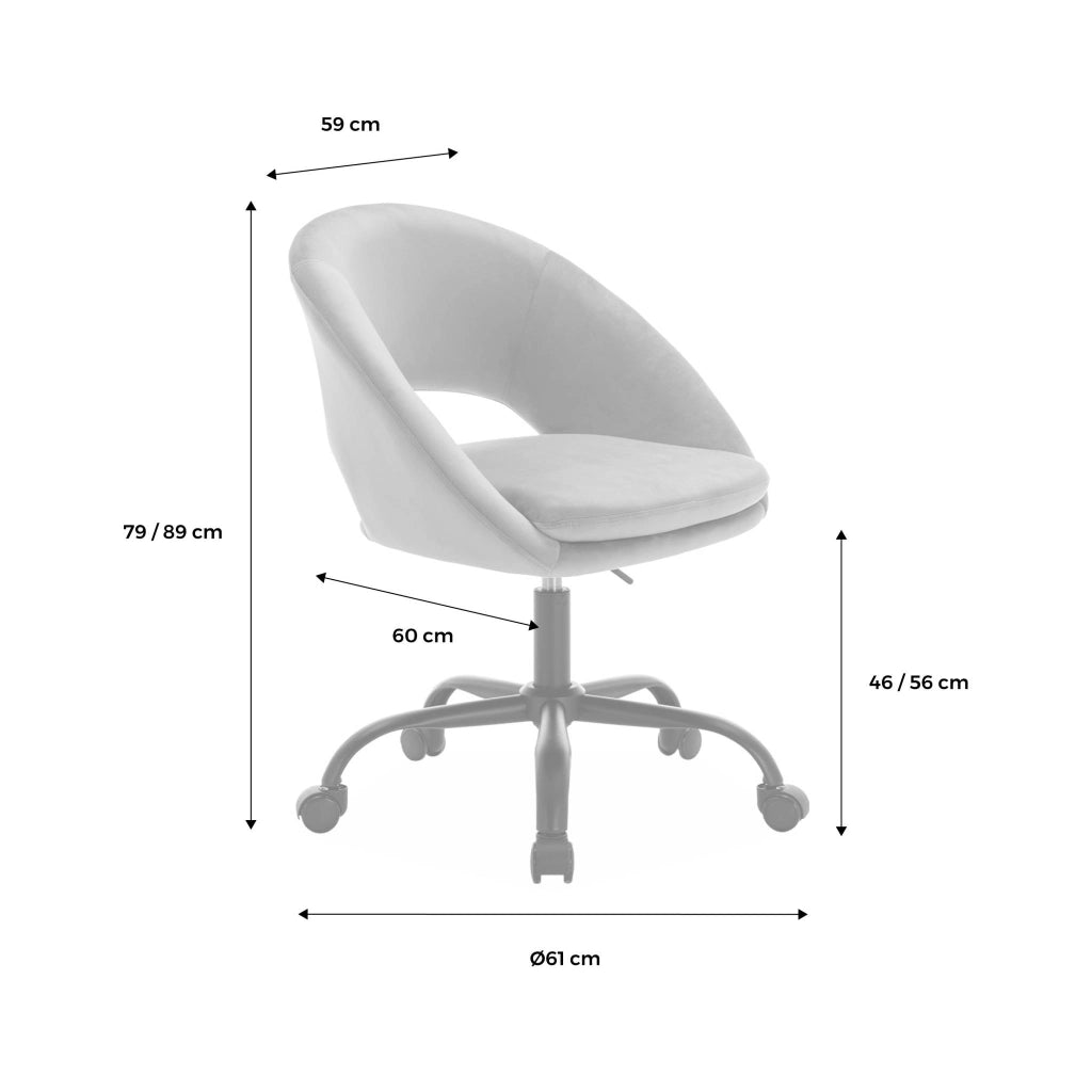 Sedia da ufficio con rotelle in velluto, grigio