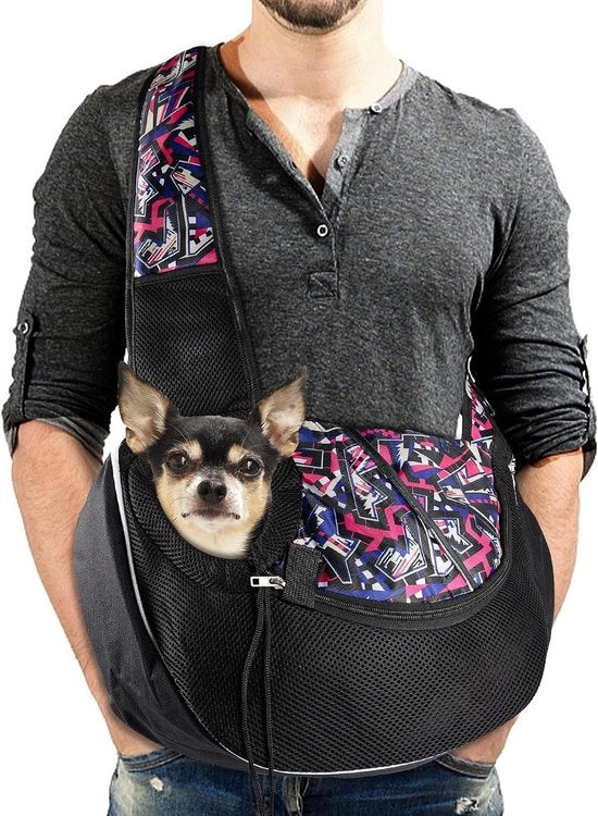 Borsa a spalla premium per piccoli cani e gatti - Senza mani - Respirante - Per passeggiate e viaggi - Rosso - Inclusa cintura a spalla regolabile