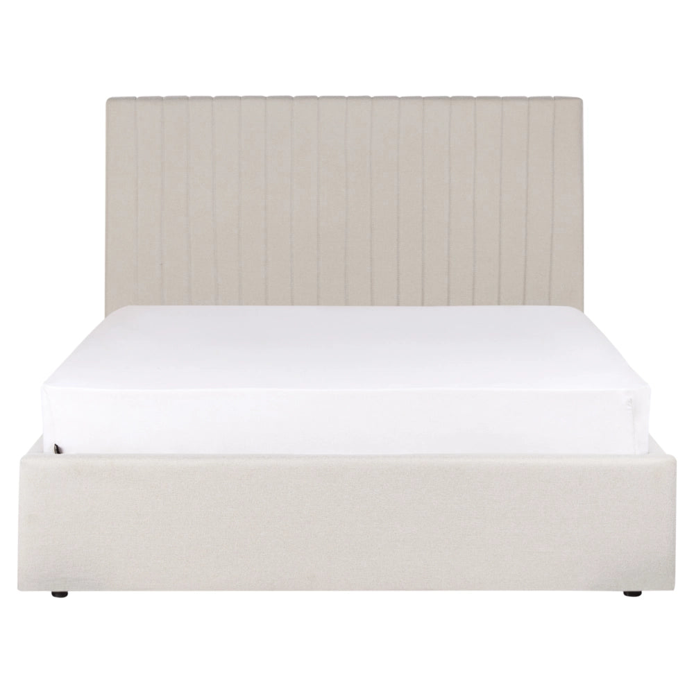 Letto con contenitore  in tessuto beige 140 x 200 cm Testata imbottita