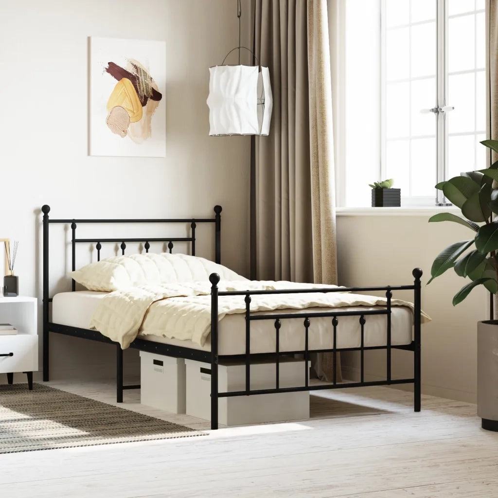 Giroletto con Testiera e Pediera-Struttura Letto Metallo Nero 107x203 cm 635903