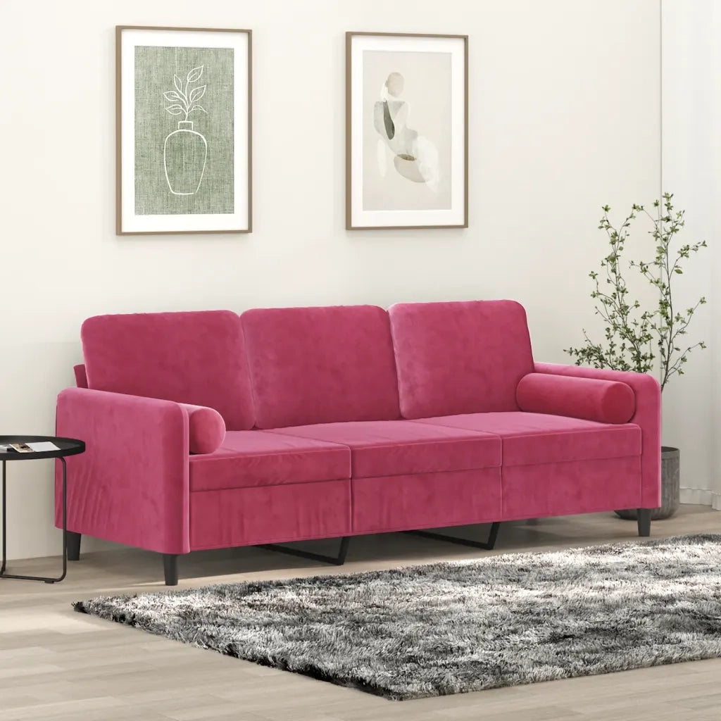 Divano a 3 Posti con Cuscini-Sofa 3 Posti con Cuscini Rosso Vino 180 cm in Velluto 625907
