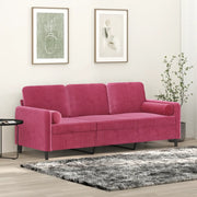 Divano a 3 Posti con Cuscini-Sofa 3 Posti con Cuscini Rosso Vino 180 cm in Velluto 625907