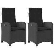 Sedie da Giardino Reclinabili 2 pz | Sedie da Esterno con Cuscini Nero Polyrattan