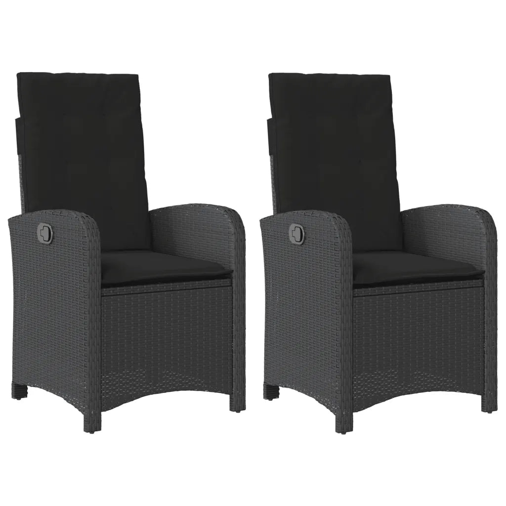 Sedie da Giardino Reclinabili 2 pz | Sedie da Esterno con Cuscini Nero Polyrattan