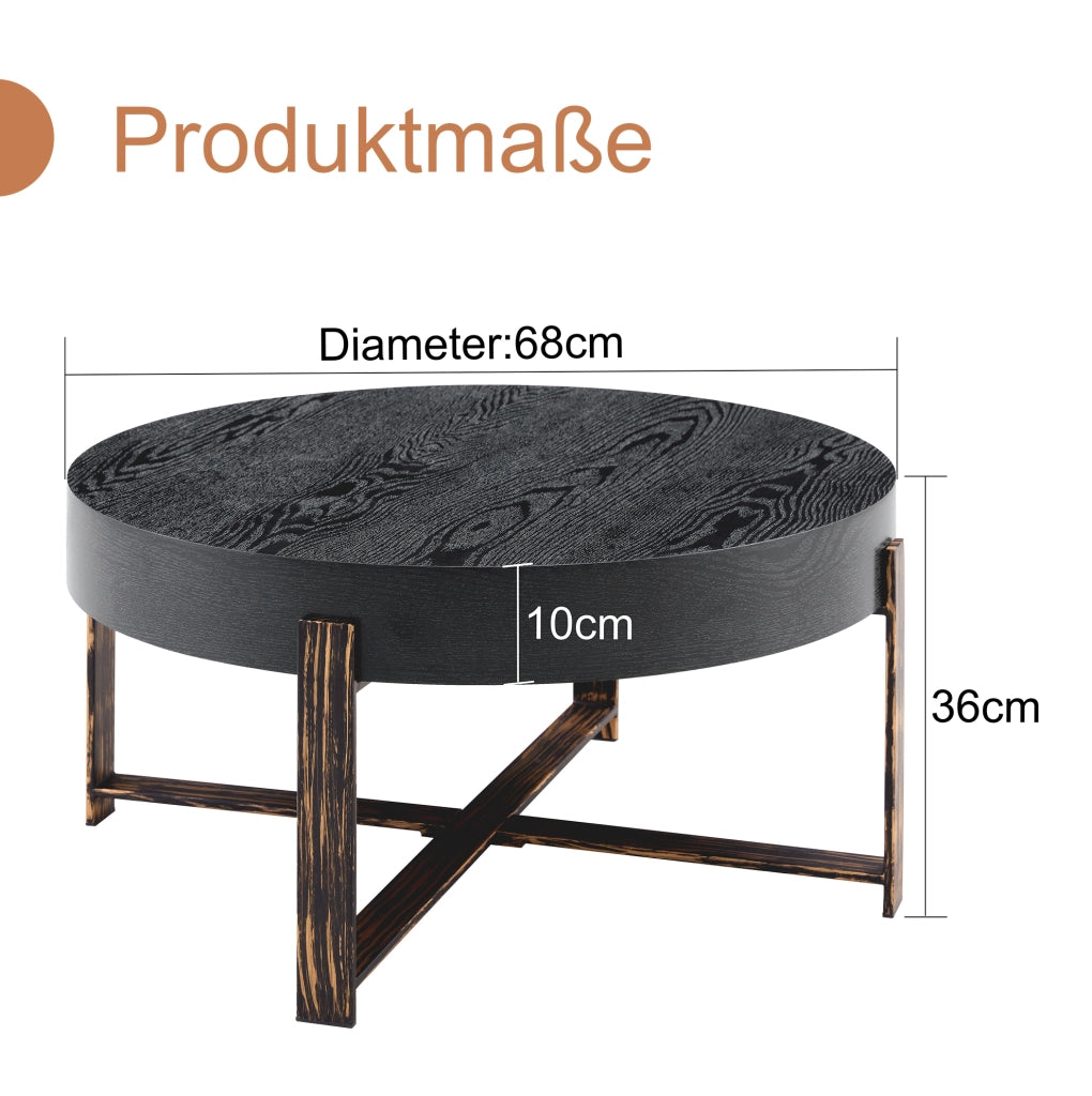 Tavolino da caffè rotondo ? 68 cm in MDF nero e metallo bronzo antico