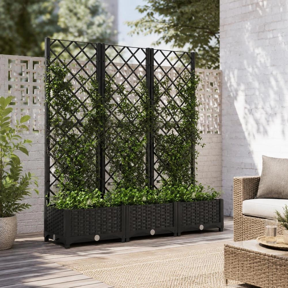 Garden Planter With Trellis, Black, 120 X 40 X 121.5 Cm, PP