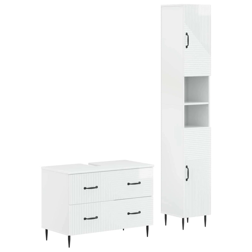 Set di Armadi da Bagno da 2 Pezzi HAARLEM Bianco Lucido 3417535