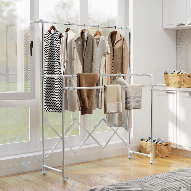 STENDIBIANCHERIA A TORRE PIEGHEVOLE 104-150 cm ACCIAIO INOX ARGENTO