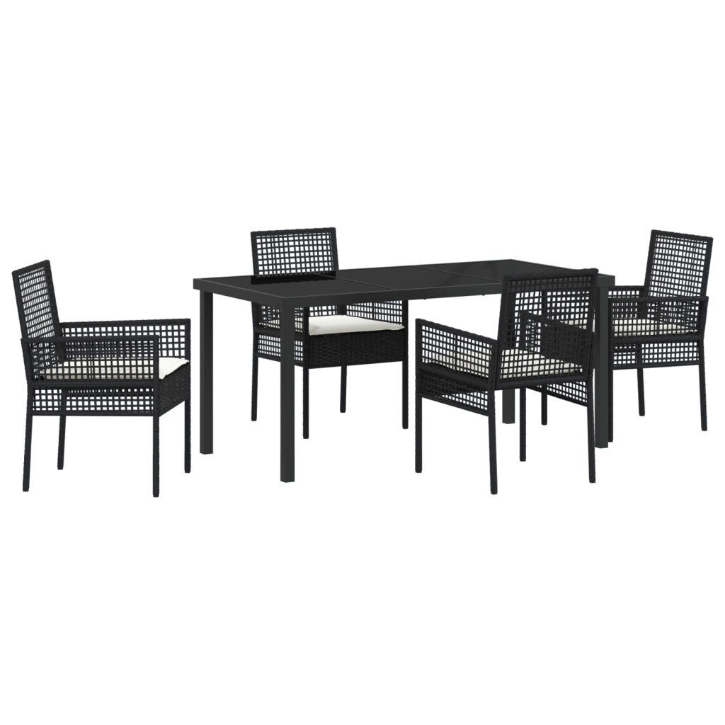 Set da Pranzo da Giardino 5 Pezzi con Cuscini in Polyrattan Nero