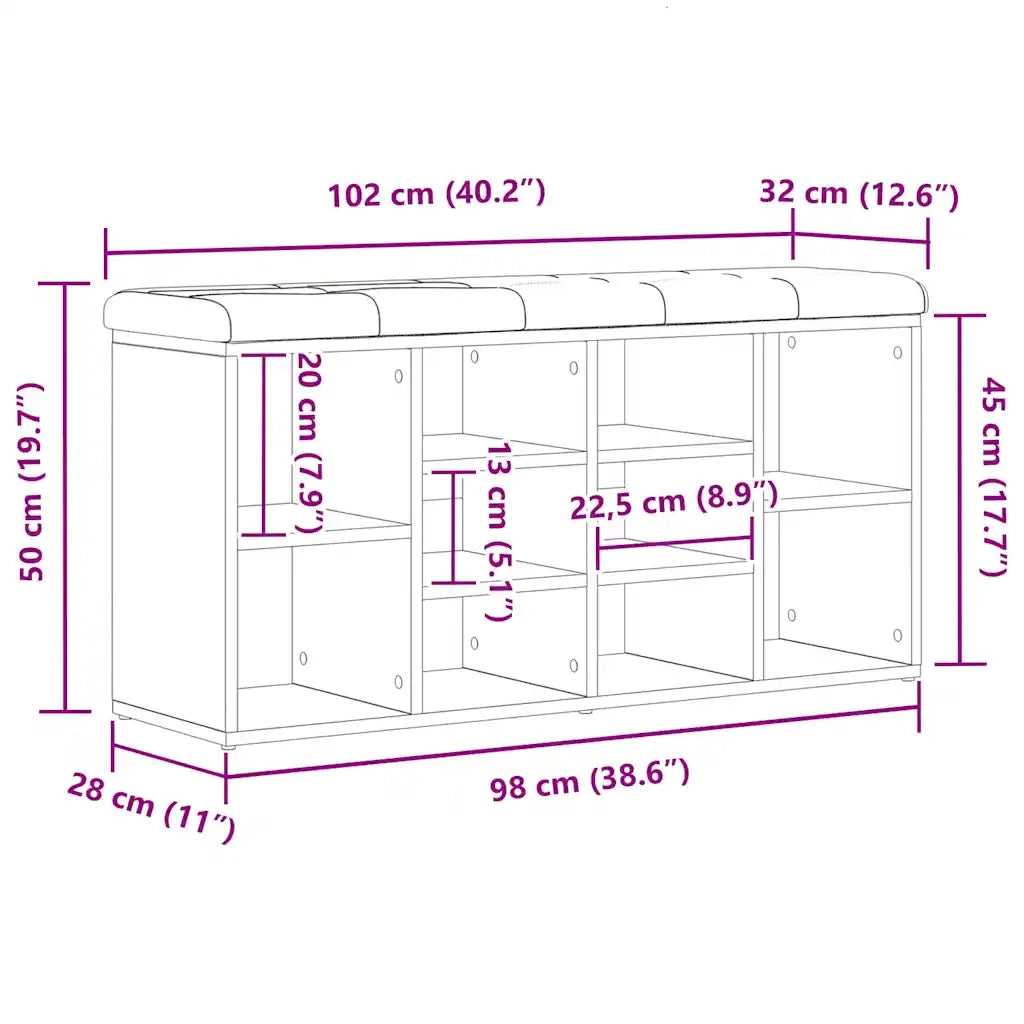 Panca per scarpe Rovere Nero 102 x 32 x 50 cm Legno multistrato 862988