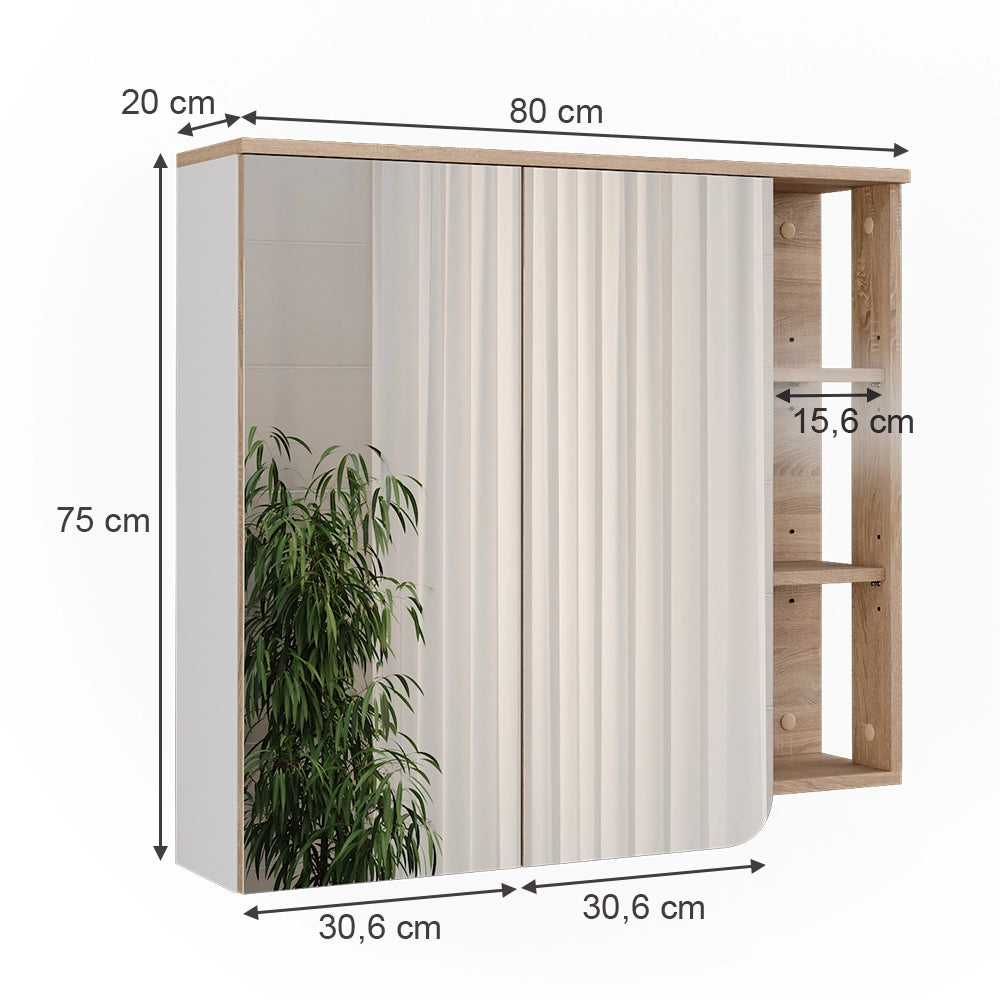 Vicco Mobile a specchio Sonoma/Bianco 80 x 75 cm