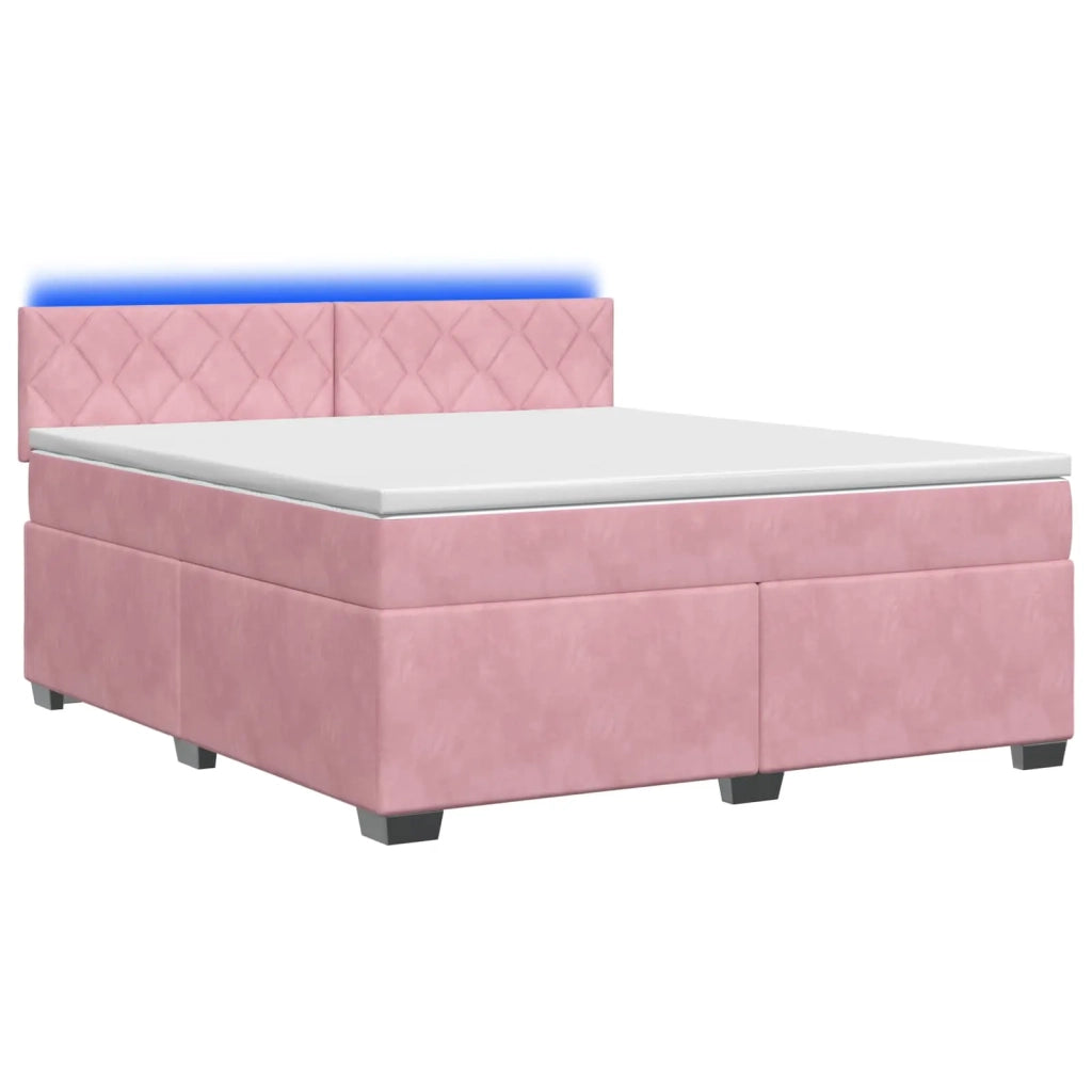 Letto con Box Spring, Materasso e LED Rosa 160 x 200 cm Velluto 3452221