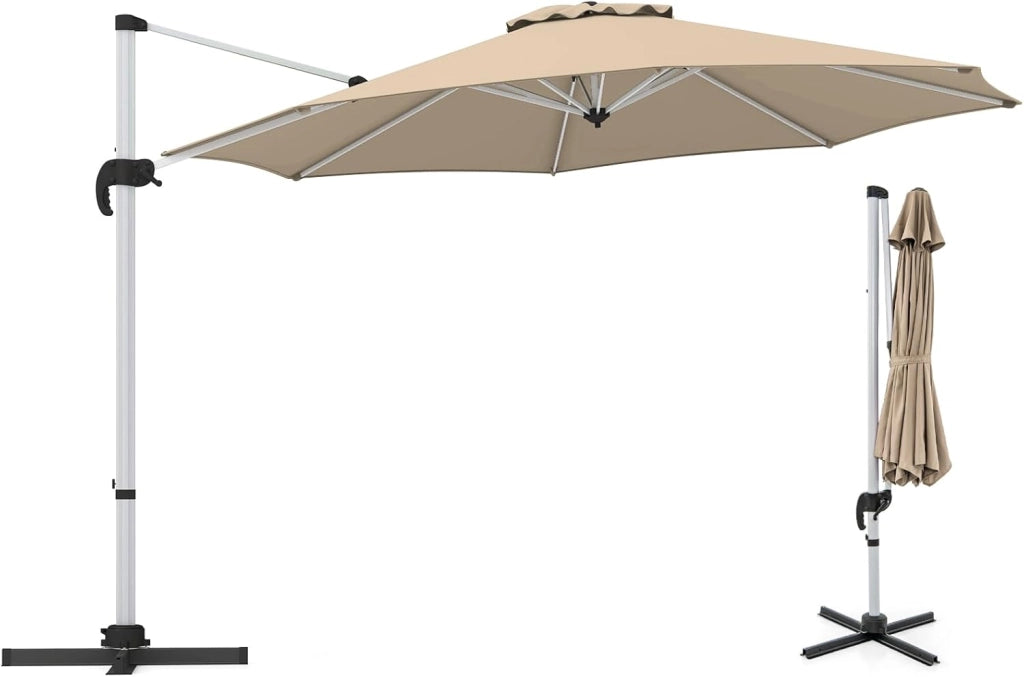 Ombrellone da Giardino Rotondo 3x3, Ombrellone da Balcone Girevole a 360°, Ombrellone Parasole con Manovella, Inclinabile e Regolabile, Ombrellone da Cortile, Terrazza, Ø 340 cm, senza Base