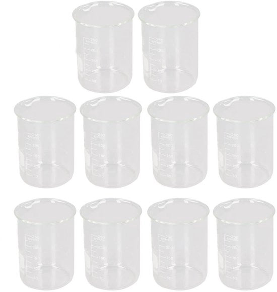 Set di Cilindri da 10 a 250 ml - Vetro Borosilicato - Scala Chiara - Educativo/Esperienze - Alta Precisione - Bicchiere di Misura