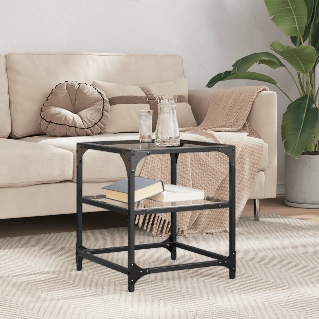 vidaXL Tavolini con Piano in Vetro Trasparente 2 pz 40x40x45cm Acciaio