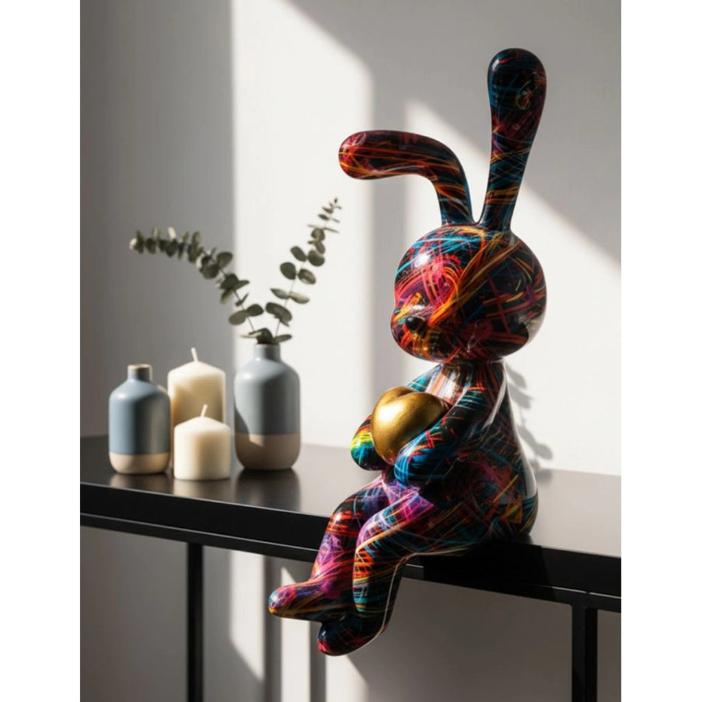 Scultura Coniglio, Multicolore, Poliresina, 8x10x23 cm