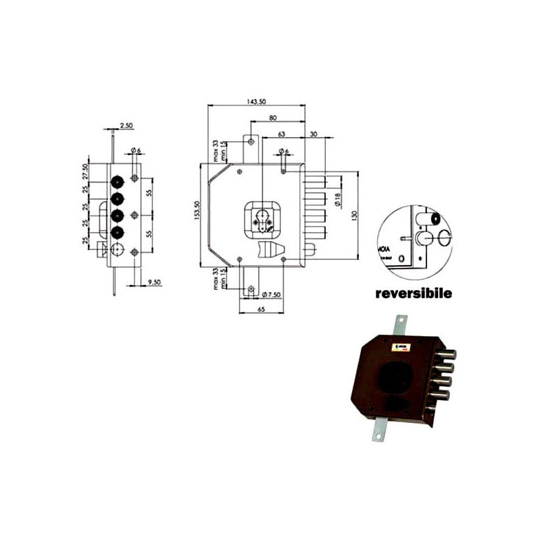 Serratura Sic.Triplice Sx Cil. G454 Moia