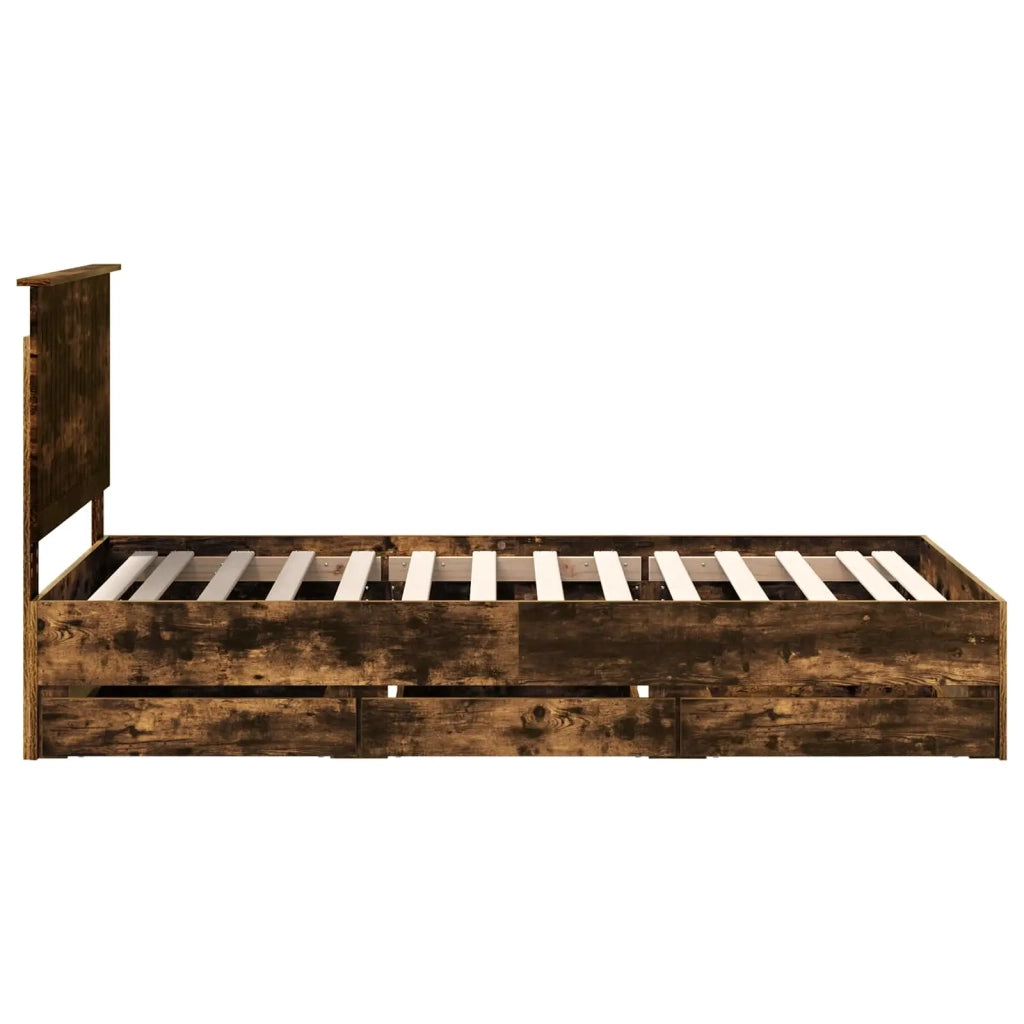 Letto singolo | Letto per adulti | Struttura del letto con cassetto Rovere fum¨¦ 100 x 200 cm
