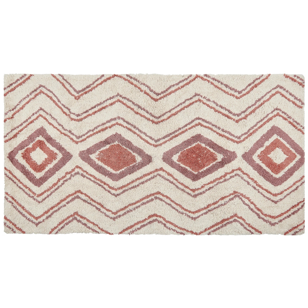 Tappeto cotone trapuntato beige e rosa stile boho 80 x 150 cm soggiorno camera da letto