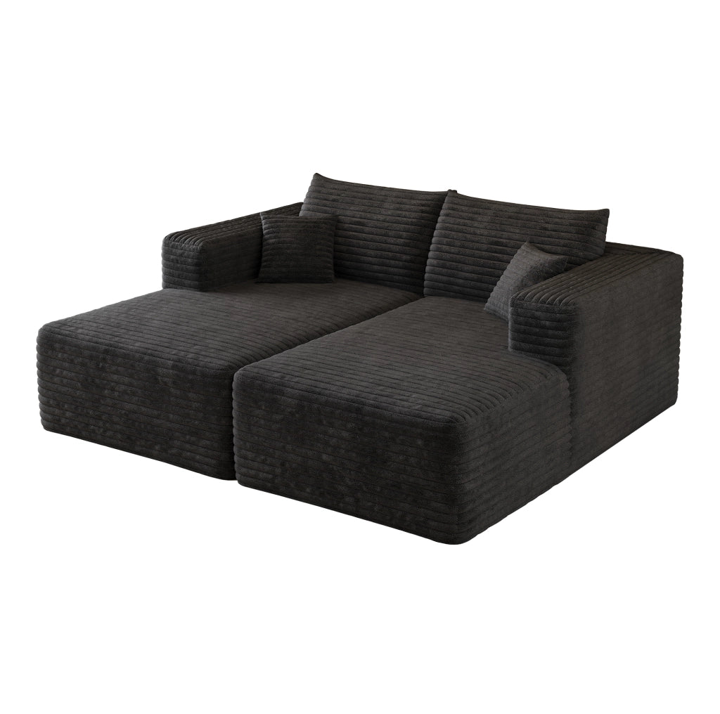 Divano modulare con chaise longue nero in tessuto a coste; senza montaggio