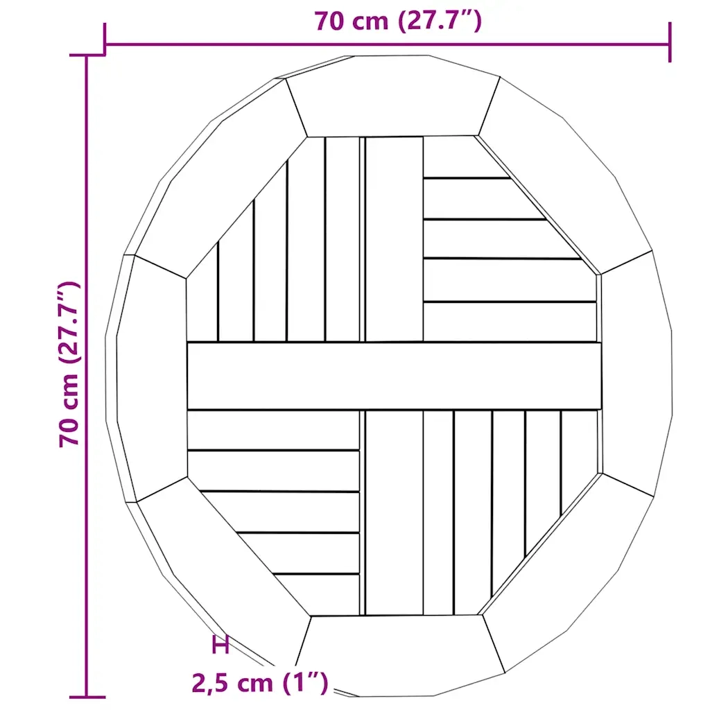 Piano Tavolo | Superficie Tavolo | Piano Scrivania in Legno Massello di Teak Rotondo 2,5 cm 70 cm