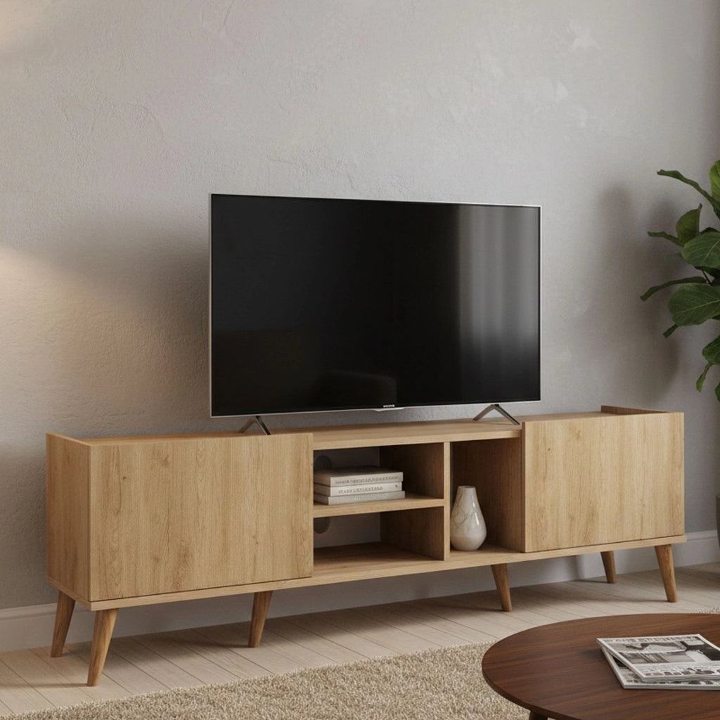 Alberona, Mobile Porta tv un Ripiano, 180x34x52h cm Marrone Quercia