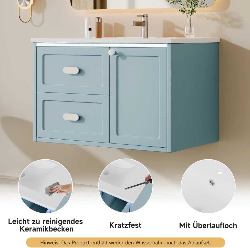 Mobile lavabo sospeso blu 76x46x51 cm con LED radar