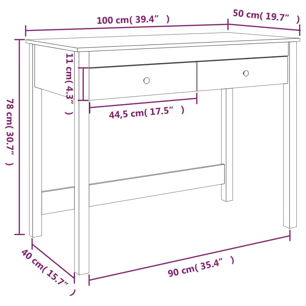 Scrivania postazione di lavoro scrivania per computer mobile da studio con cassetti 100 x 50 x 78 cm legno massello di pino marrone 02_0023459