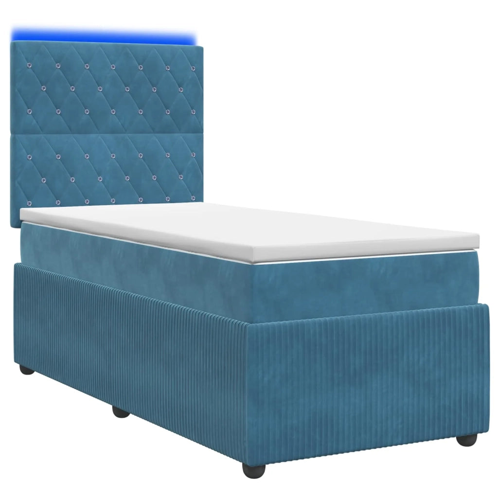Letto Box Spring LED con Materasso Blu 90 x 190 cm Velluto 3455973