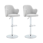 Set di 2 sgabelli da bar con altezza regolabile; rotazione 360° e braccioli in tessuto grigio chiaro