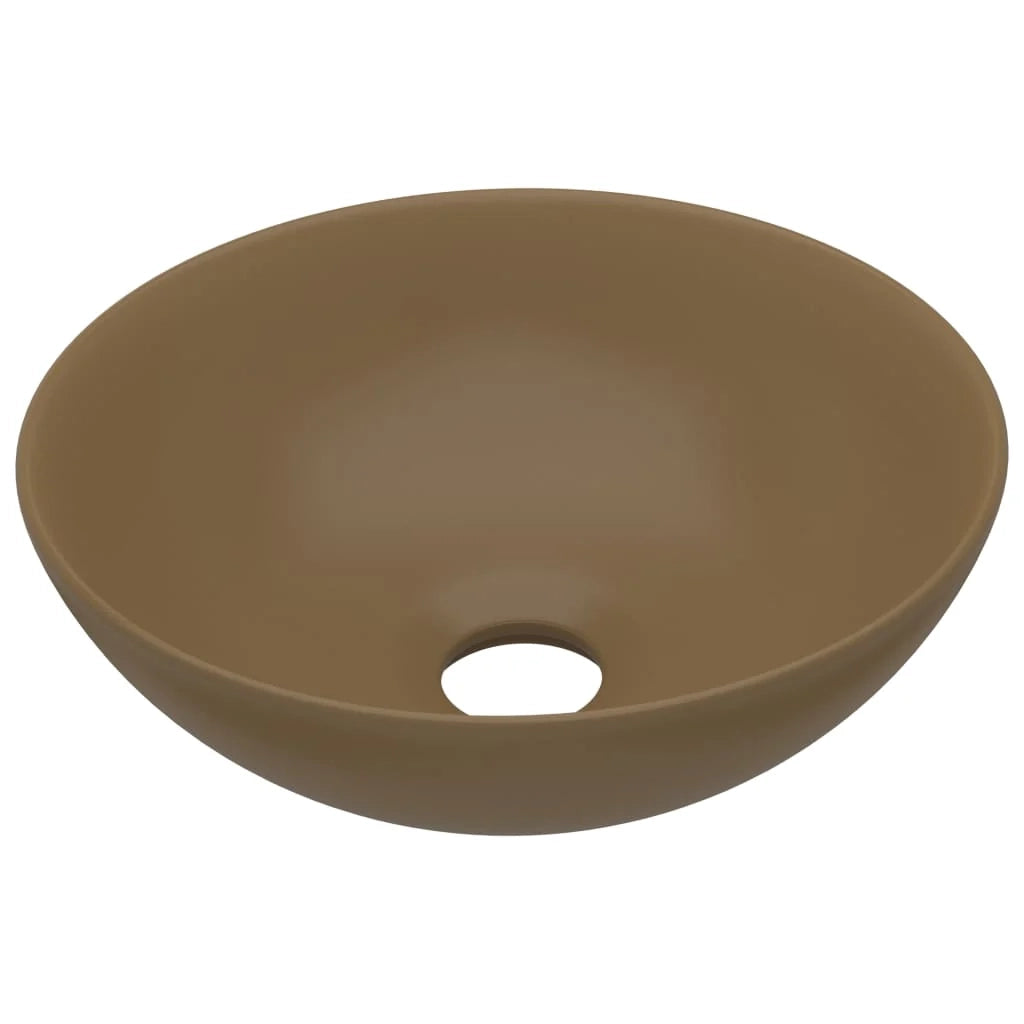 Lavandino rotondo per bagno lavabo da appoggio lavabo per WC lavello da cucina lavabo per sala trucco arredamento per la casa diametro 28 cm ceramica crema opaca 02_0002727