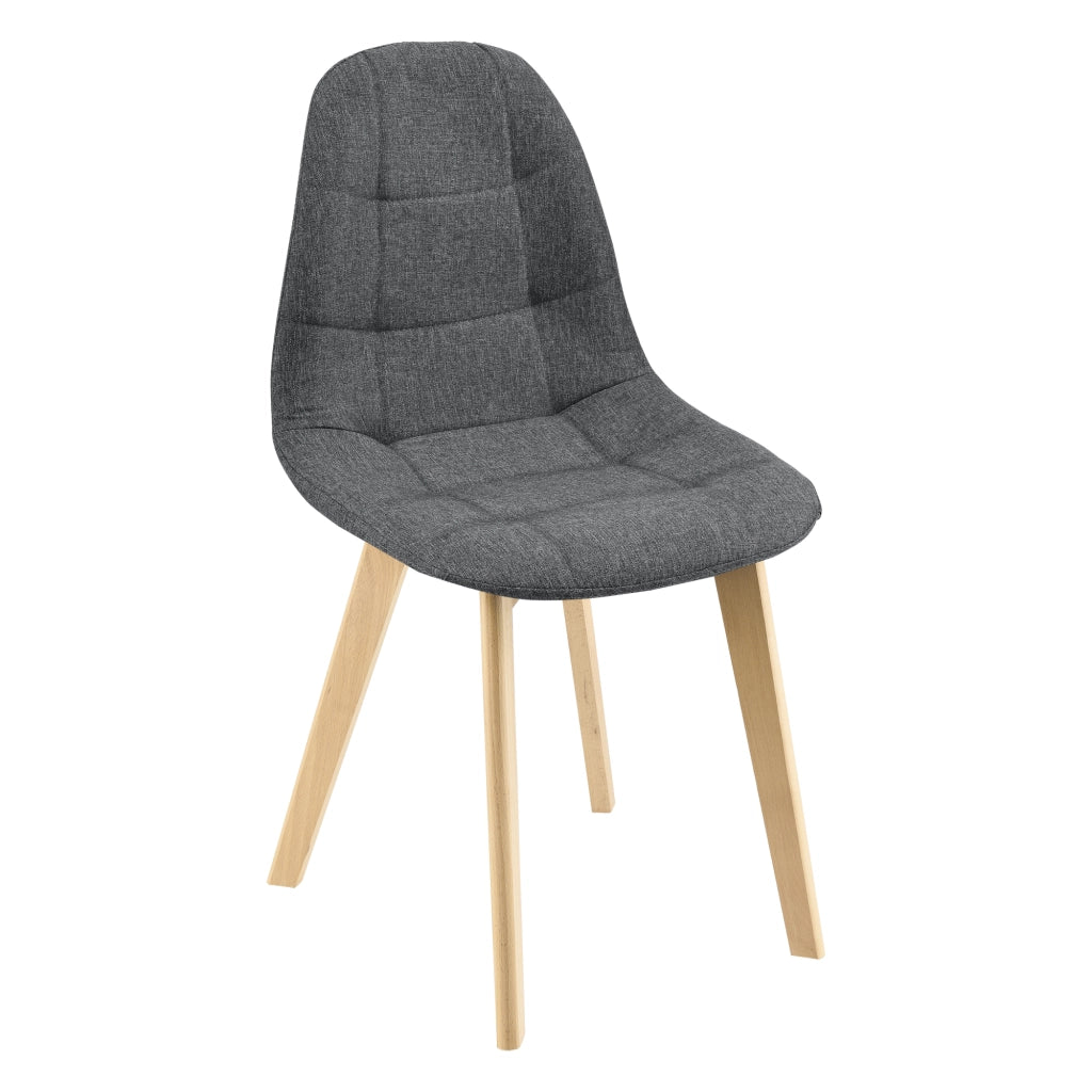 Set di 6 Sedie Imbottite per Sala di Pranzo/Attesa/Salotto/Studio - 6 Sedie in Stile Trapuntato - Rivestimento in Tessuto, Gambe in Legno di Faggio - Grigio Scuro