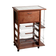 CARRELLO VESUVIO PORTAPANE+PORTABOTTIGLIE CILIEGIO BASE INFERIORE MULTISTRATO DI BETULLA 1 CASSETTO 3 CESTELLI PIANO MATTONELLE IN CERAMICA
