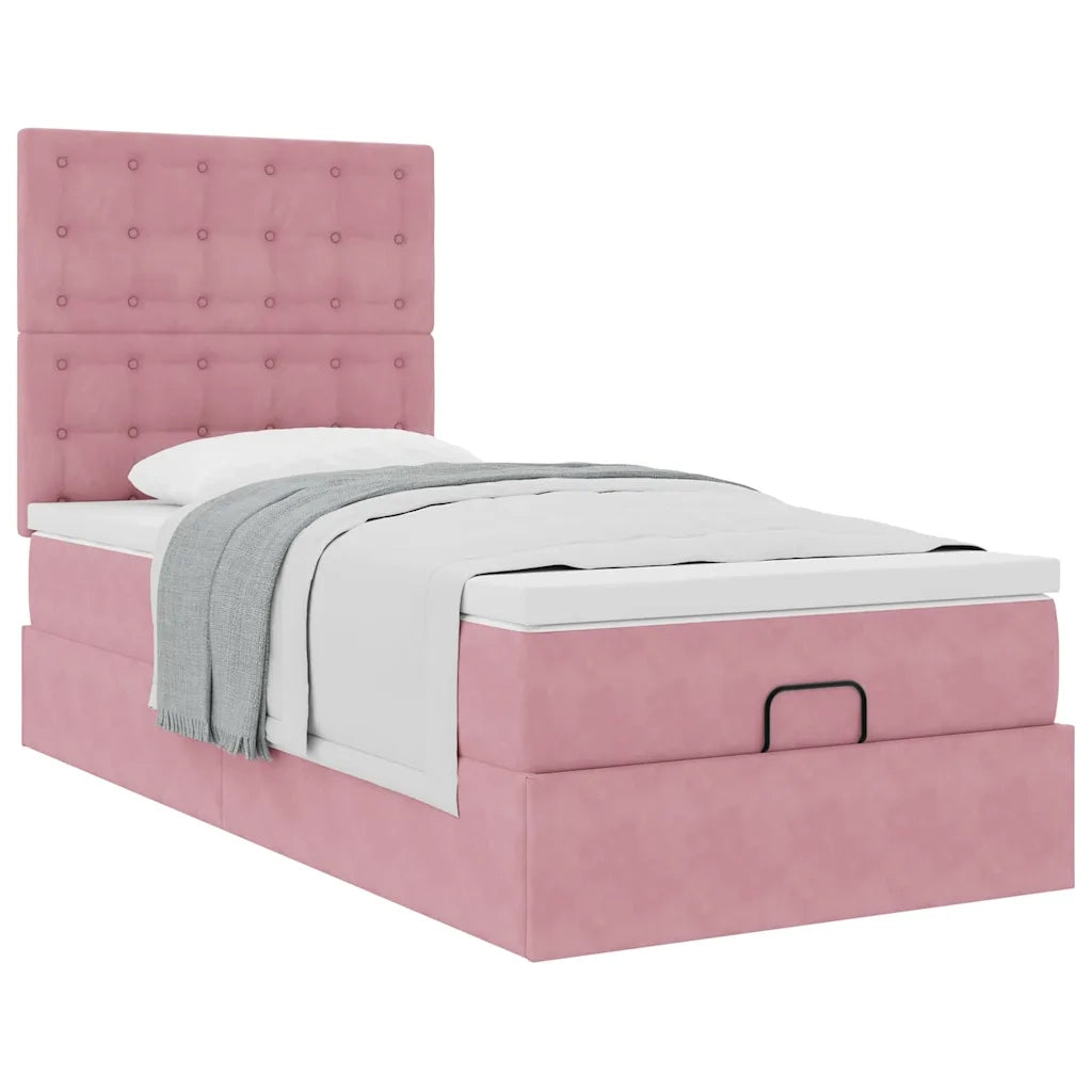 Struttura Letto Pouf con Materassi Rosa 90x190 cm in Velluto 3313588